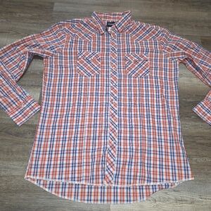 Wrangler Pearl Snap Shirt Red Blue Plaid Western Cowboy Rodeo Men Size XXL
